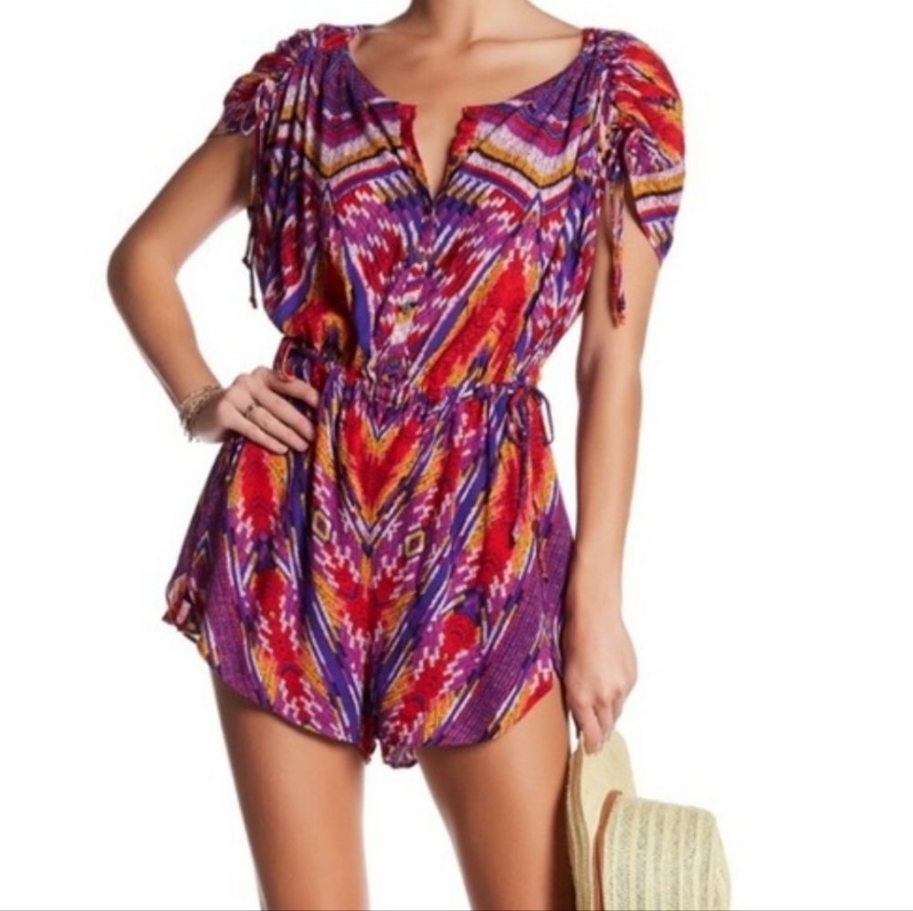 Free People Purple Red Blue Dream All Night Romper Size XS